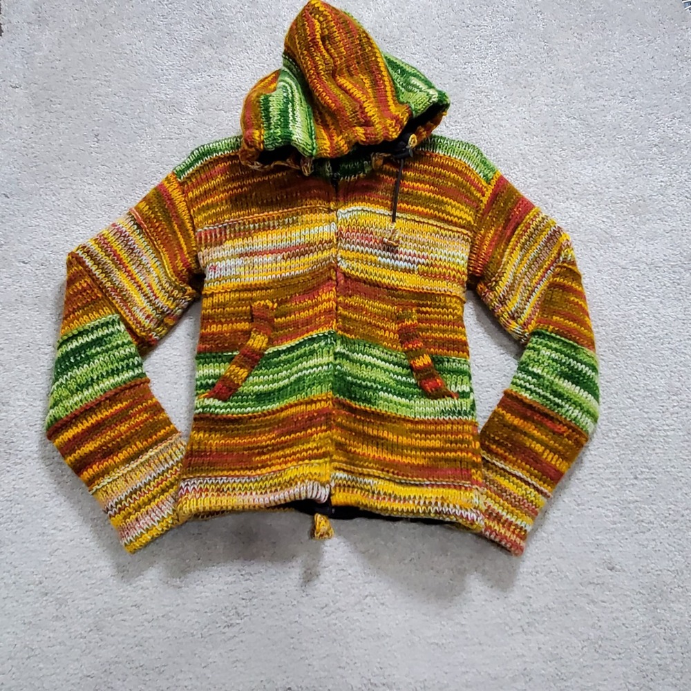 Himalayan Mountain Jacket Women's XS Multicolor Wool Handmade Nepal‎